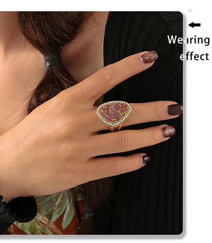 Colorful Rhinestones Beautiful Rings for Women Gold Plated Waterproof Stainless Steel Ring Exaggerate Finger Jewelry Gift