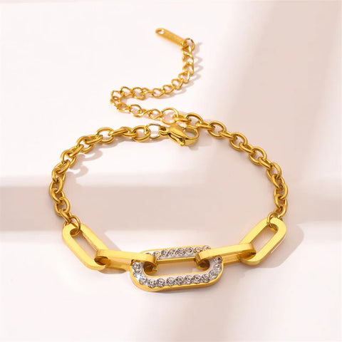 DIEYURO 316L Stainless Steel Gold Color Thick Chain Geometric Bracelet For Women High Quality Girls Wrist Jewelry Party Gifts