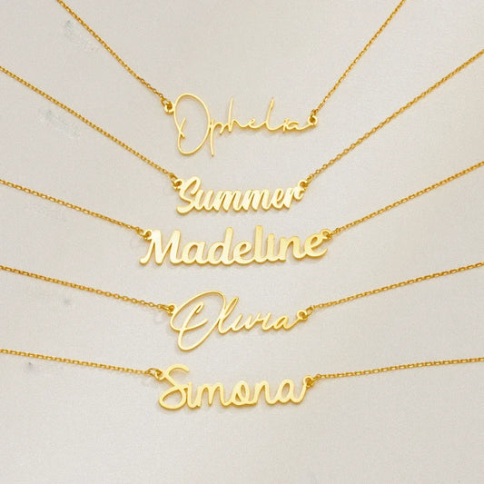 Custom Name Necklace for Women Personalised Cursive Letter Pendant Stainless Steel Jewelry Men Chain Choker Collar New 2024