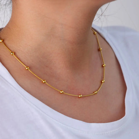 Stainless Steel Gold Color Beads Necklace For Women Thin Chain Choker 2024 Trend New Party Jewelry Collar Gift