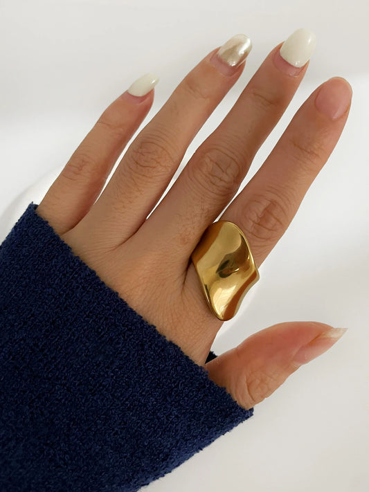 Peri'sbox High Polished Solid Gold Pated Full Finger Chunky Rings for Women Simple Stainless Steel Waterproof Statement Jewelry