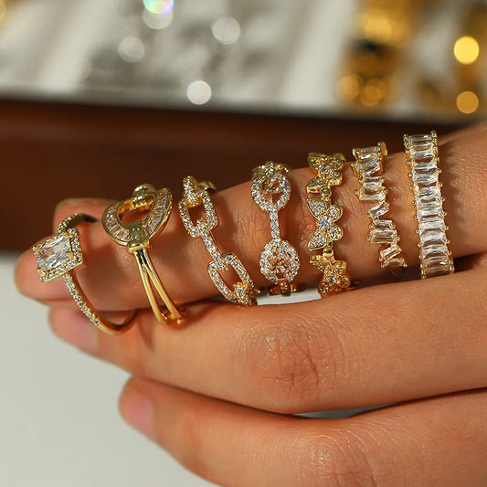 Stainless Steel Ring Woman New Women's Fashion Vintage Luxury Ring Jewelry 18K Gold Plated Cubic Zirconia Accesories