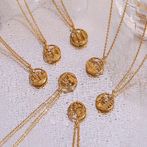 E.B.belle New In Meaningful 18K Gold Plated Stainless Steel Jewelry Famous City Paris New York Coin Necklace For Women Jewelry
