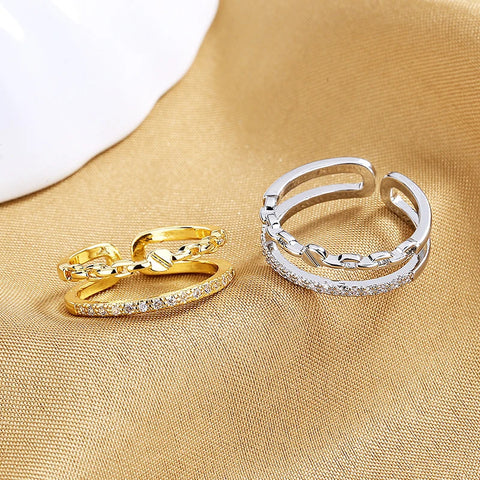 Trendy Stainless Steel Gold Color Rings For Women Couple Crystal Fashion Silvery Ring Couple Luxury Brand Jewelry Wedding Gifts