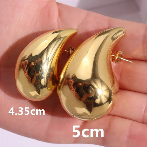 5CM Stainless Steel Water Drop Earring for Women Chunky Hollow Smooth Exaggerated Thick Large Jewelry 2023 New Design