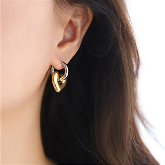 XIALUOKE Punk Round Stainless Steel Hoop Earrings For Women Minimalist Geometric Heart-shaped Drop Earrings Statement Jewelry