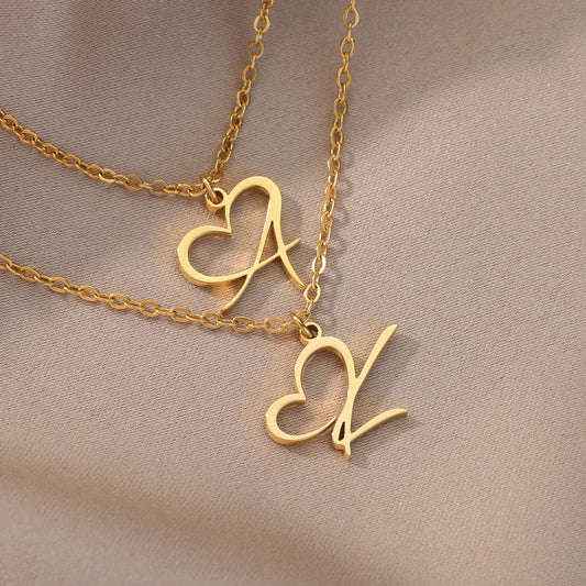 Heart Initial Letter Necklace for Women Gold Color Stainless Steel Necklace Jewelry Wedding Birthday Gift Free Shipping collar