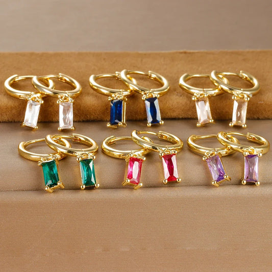 Stainless Steel Small Hoop Earrings for Women Gold Color Geometric Square Pendant Punk Hip-Hop Earring Jewelry Accessories
