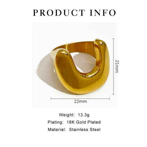 Peri'sBox Statement Stainless Steel Chunky Horseshoe Metal Ring Women Geometric Gold-Plate Big Wide Men Rings Jewelry Waterproof