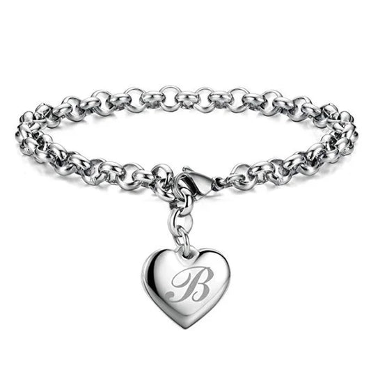 925 Sterling silver Fine 26 Letter women men chain Bracelet Charm Heart Cute wedding Personality Jewelry lady gift party 20cm