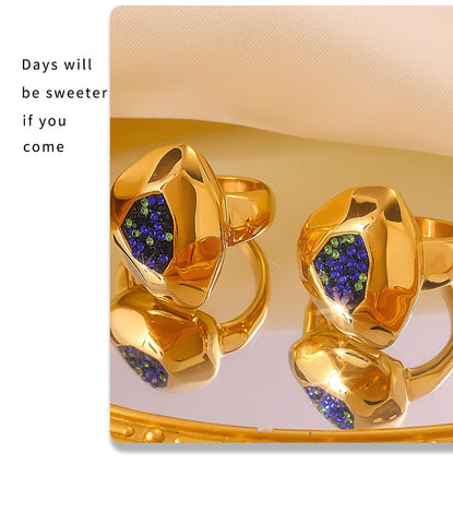 Fashion Stainless Steel Rings For Women Cystal Inlaid Exaggerate Wedding Party Index Rings Gold Plated Waterproof Jewelry