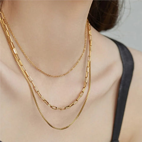 ANENJERY L316 Stainless Steel Multi Layer Necklace for Women Vintage INS Style Sweater Chain Jewery Wholesale