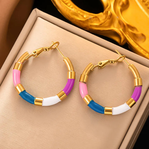 OIMG 316L Stainless Steel Gold Plated Bohemian Simple Circle Hoop Earrings For Women Earrings No Fade Waterproof Jewelry