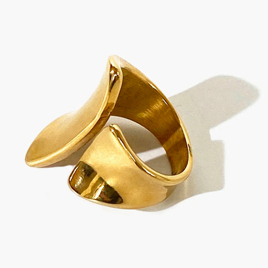 Peri'sbox Bold 18K Pvd Gold Plated Irregular Wide Open Ring for Lady Stainless Steel Non-Tarnish Chunky Statement Rings Jewelry