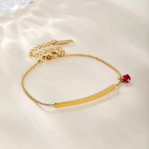 316L Stainless steel New fashion fine jewelry Simple red heart zircon charm beaded chain bracelet for women