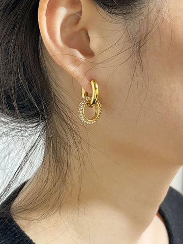 Peri'sbox 18K Gold Plated on Stainless Steel Double Hoop Earrings with Stunning Cz Zircons Fashion Statement Jewelry Waterproof