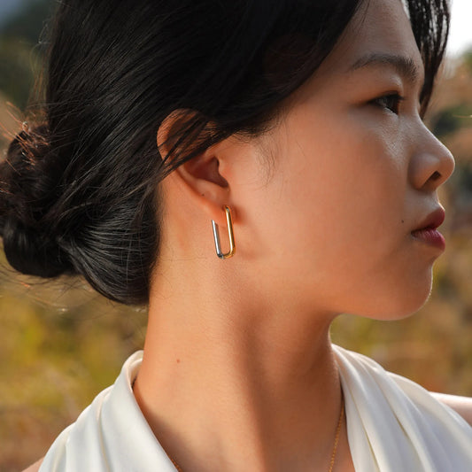 Vnox Chic Hoop Earrings for Women,Gold and Silver Color Non Tarnish Waterproof Stainless Steel Square Geometric Earrings Gifts