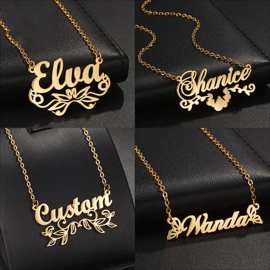 Stainless Steel Customized Name Necklace Personalized Letter Pendant Gold Color Nameplate Choker 45cm(17 6/8") long, 1 Piece