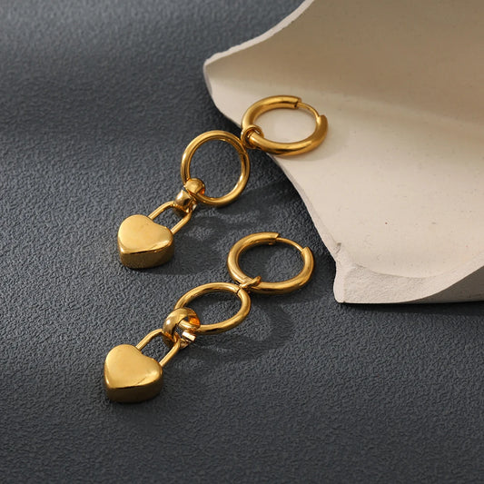 VG 6YM 18K Real Gold Plated Luxury Earrings Waterproof and Anti-Fading Stainless Steel Peach Heart Dangle Earrings Accessories