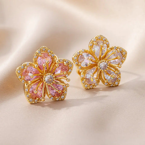 Delicate Pink Zircon Flower Rings for Women Gold Color Stainless Steel Ring 2024 Trend Elegant Luxury Aesthetic Jewelry anillos