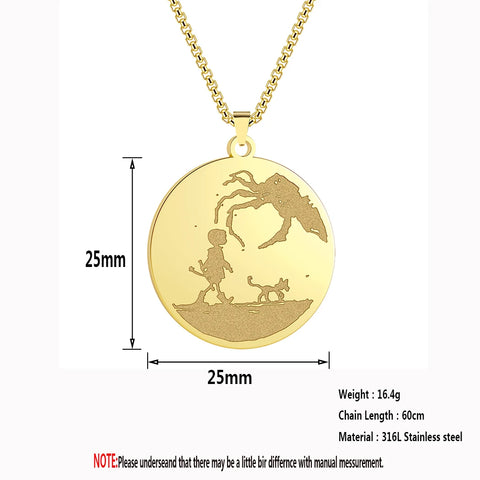 Stainless Steel Coraline Inspired Silhouette Necklace Women Men Engraved Circle Disc Pendant Necklace Geomertic Jewelry Gift