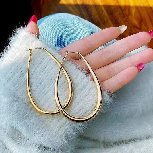 Fashion Geometric Round Big Stainless Steel Hoop Earrings for Women Jewelry Gift Exaggeration Oval Korean Earrings Accessories