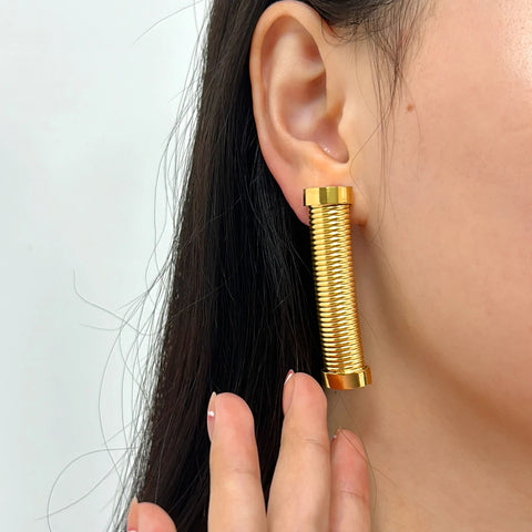 Big Long Textured Stainless Steel Gold Color Earrings Women's Waterproof Statement Exaggerated Fashion Ear Jewelry Party