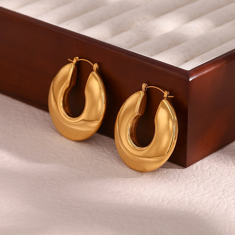 Oversize Statement Fat Hollow Gold Plated Stainless Steel Earrings For Woman Waterproof Tarnish Free Women Female Earring