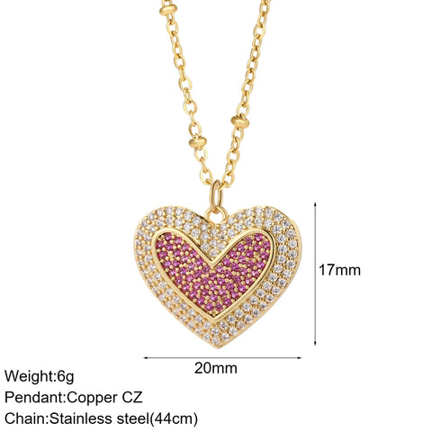 Fashion Enamel Pink Heart Pendant Necklace for Women Romantic Woman's Chain Stainless Steel Choker Necklace Trendy Jewelry Gifts