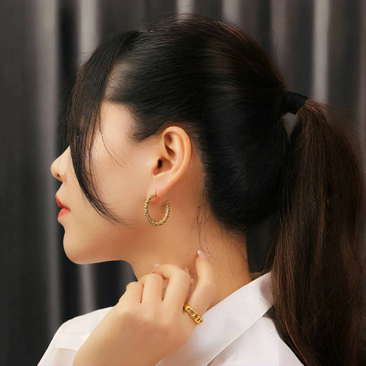 Unique 18K Gold Plated Stainless Steel Hoops Earrings for Women C Shape Circles Spiral Earrings Waterproof Jewelry Gifts