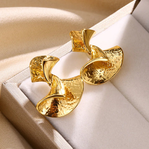 Irregular Distorted Skirt Stud Earrings For Women Gold Color Stainless Steel Earrings Geometric Jewelry Gifts Wholesale