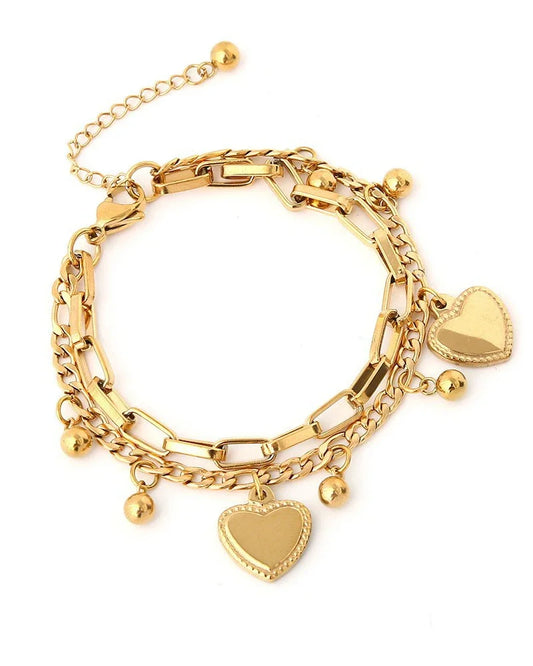 Fashion Heart Double Layer Bracelet For Women Adjustable Temperament Stainless Steel Chain Bracelets Pulseras Jewelry Wholesale