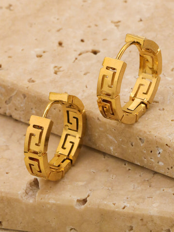 1pair/2pcs New High-End Design Gold Color Stainless Steel 18k Gold Color Roman Digital Hollowed Out Women's Mini Earrings