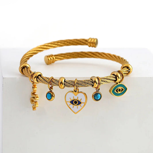 ALLYES Enamel Snake Heart Evil Eye Stainless Steel Bracelets for Women Charm Gold Plated Waterproof Bangles Fasion Jewelry