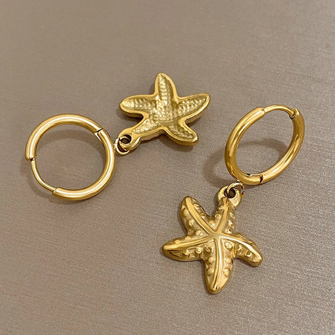 Greatera 18K Gold Plated Stainless Steel Starfish Hoop Earrings for Women Statement Animal Metal Earrings Waterproof Jewelry