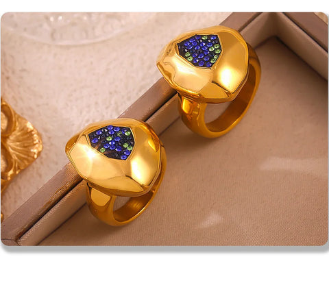 Fashion Stainless Steel Rings For Women Cystal Inlaid Exaggerate Wedding Party Index Rings Gold Plated Waterproof Jewelry