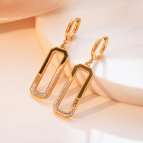 NEWBUY Wholesale Expoxy Rectangle Dangle Earrings For Women Trendy Gold Color Non-Fading Stainless Steel Party Jewelry