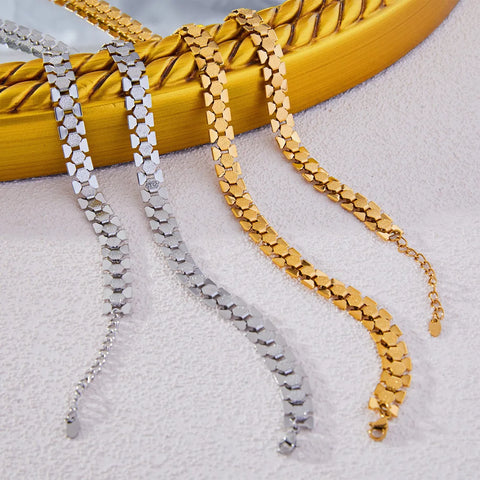 Stainless Steel Necklace Bracelet For Women Men Polygonal Chain Waterproof Couple Wedding Gold Silver Color Jewelry Sets