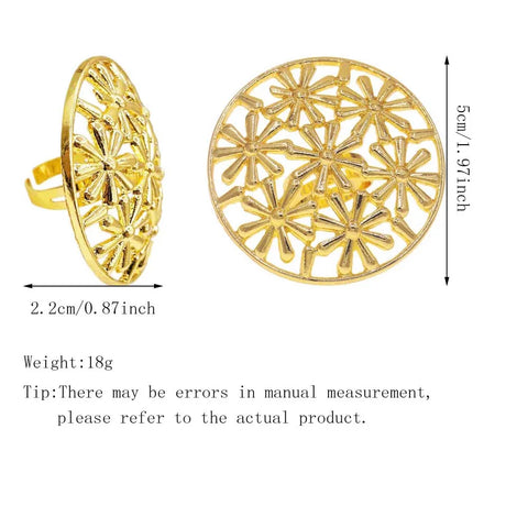 Waterproof 18K Gold Color Stainless Steel Flower Big Open Ring for Women Trendy Fashion Party Summer Statement Jewelry Set Women