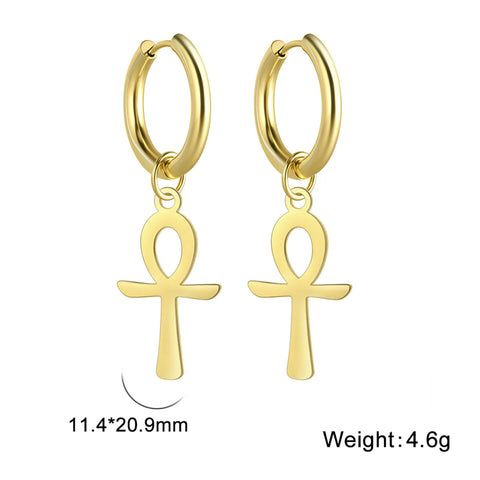 Skyrim Egypt Ankh Cross Drop Earrings Women Gold Color Stainless Steel Dangle Earrings Amulet Crucifix Egyptian Jewelry Gift