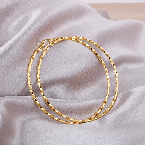 Hgflyxu Gold Color Stainless Steel Big Large Hoop Earring for Women Chinese Design Ladies Ear Fashion Jewelry Party High Quality