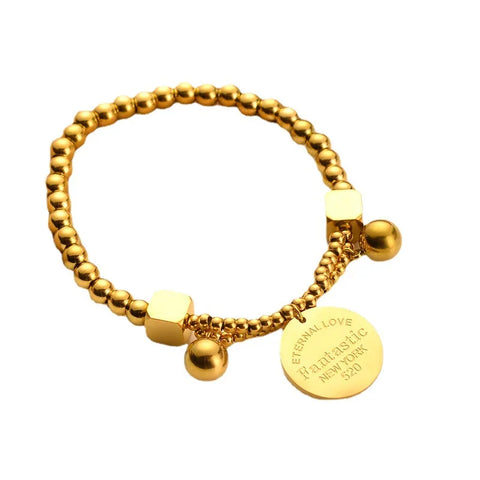 OIMG 316L Stainless Steel Gold Plated Gorgeous Simple Punk Geometric  Beads Pendant Bracelet For Women Girls Party Jewelry Gift