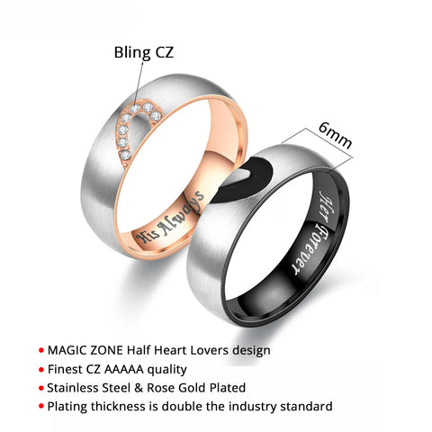 Rose Gold/Black Color Heart Couple Rings Stainless Steel Couples Lovers Love Promise Ring For Men Women Jewelry Dropshipping