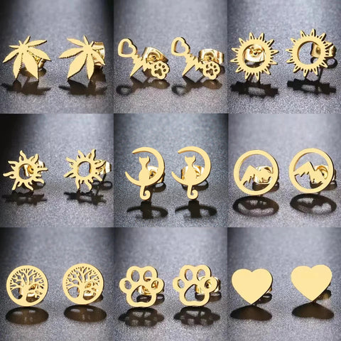 Stainless Steel Earrings Minimalism Map Sun Classic Hot Sale Fashion Stud Earrings Simple Earrings For Women Jewelry Wedding NEW