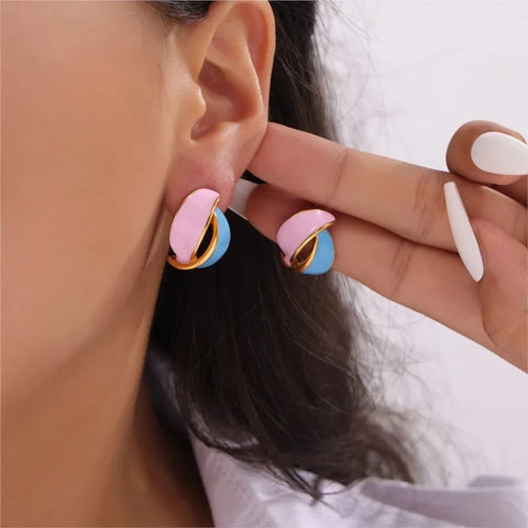 Stainless Steel Stud Earring For Women 18K Gold Plated Colourful Enamel Waterproof Women's Cute Earrings Fashion Girls Ear Cuffs