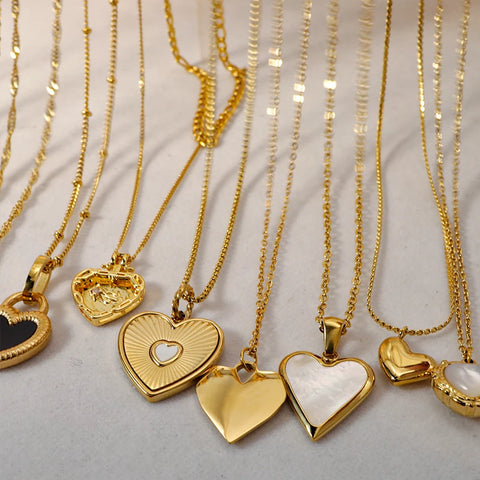 WILD & FREE Trendy Stainless Steel Heart Pendant Necklaces for Women Classic Simple Gold Plated Waterproof Jewelry Gifts