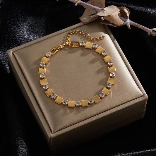 2024 New Titanium Stainless Steel Chain & Link Bracelets Trendy Colour Gold Plated Colorful Glazed Charm Bracelet For Women