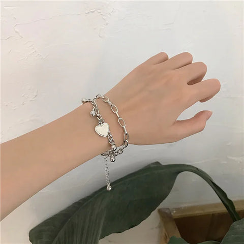 316L Stainless Steel Multilayer Love Heart Bracelet For Women High Quality Gold Color Rustproof Girls Wrist Jewelry Dropshipping