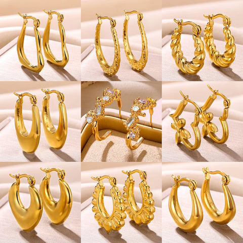 Stainless Steel Hoop Earrings for Women Golden Plated  C Shape Earrings Waterproof Minimalist Fashion Party Jewelry Gift