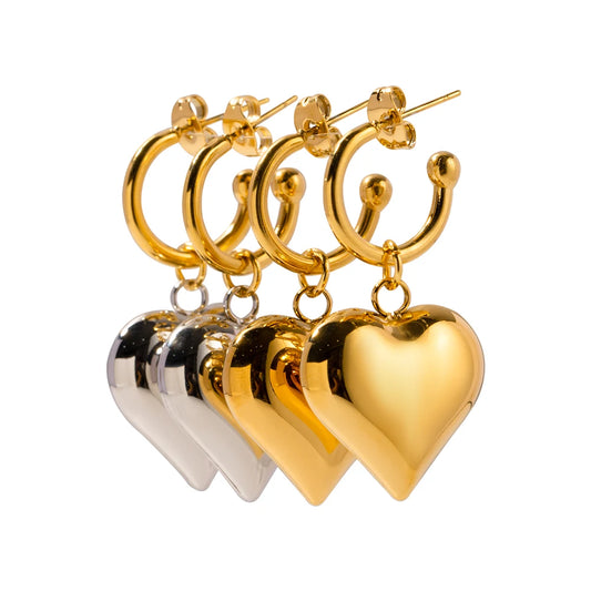 Uworld Heart Shape Pendant Hug Earrings 18k Gold Plated Fashion Texture Waterproof Stainless Steel Fashion Charm Jewelry 귀걸이